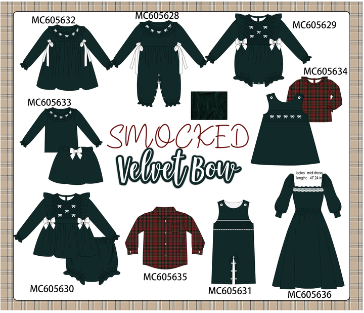 PO93 Forest velvet bow smocked ruffle collection- ETA December