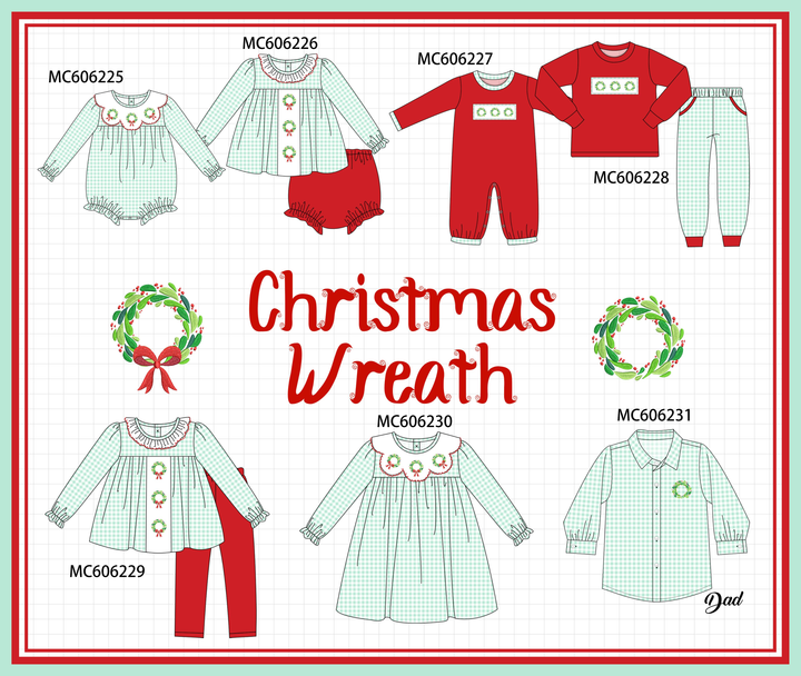 PO95 Green gingham wreath embroidery collection- ETA December