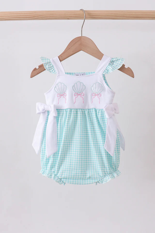 Blue Seashell Embroidery Ruffle Bubble