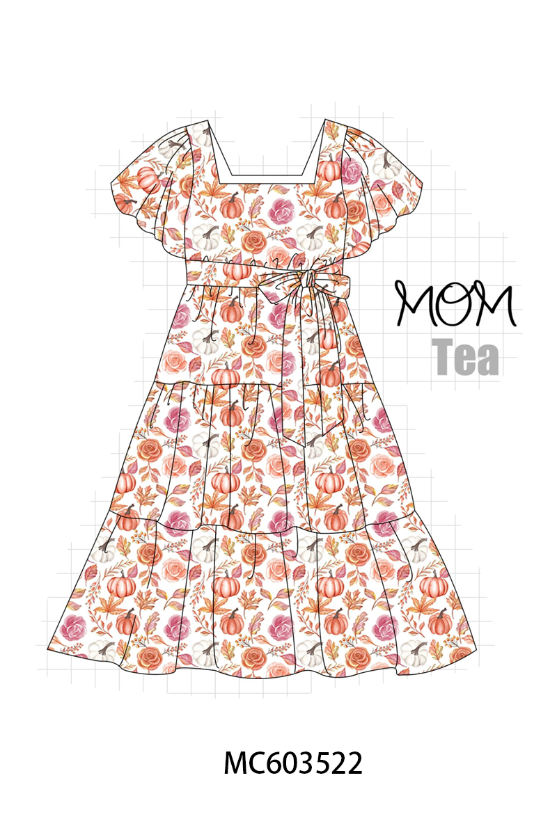 PO85 Pumpkin rose leaves print ruffle collection- ETA Sept