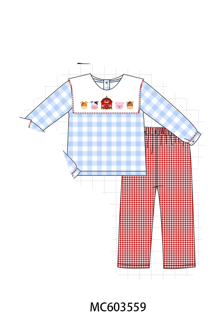 PO85 Blue farm embroidery gingham collection- ETA Sept