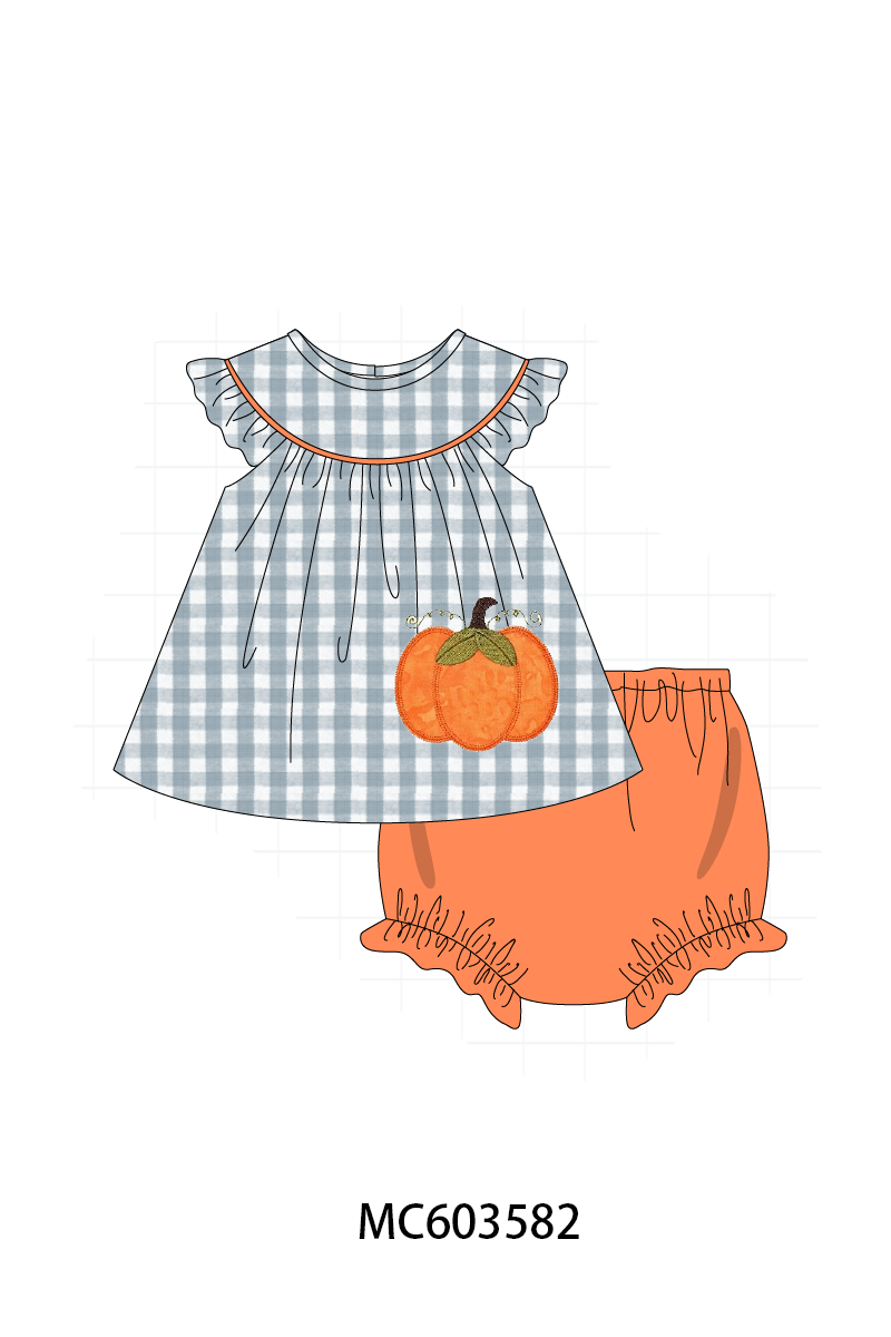 PO85 Orange pumpkin applique gingham collection- ETA Sept