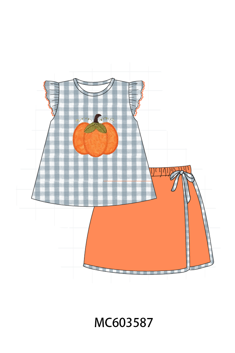 PO85 Orange pumpkin applique gingham collection- ETA Sept