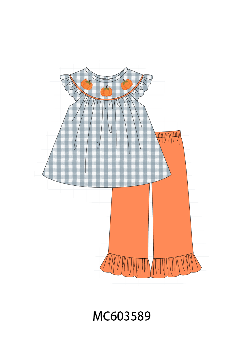 PO85 Orange pumpkin applique gingham collection- ETA Sept