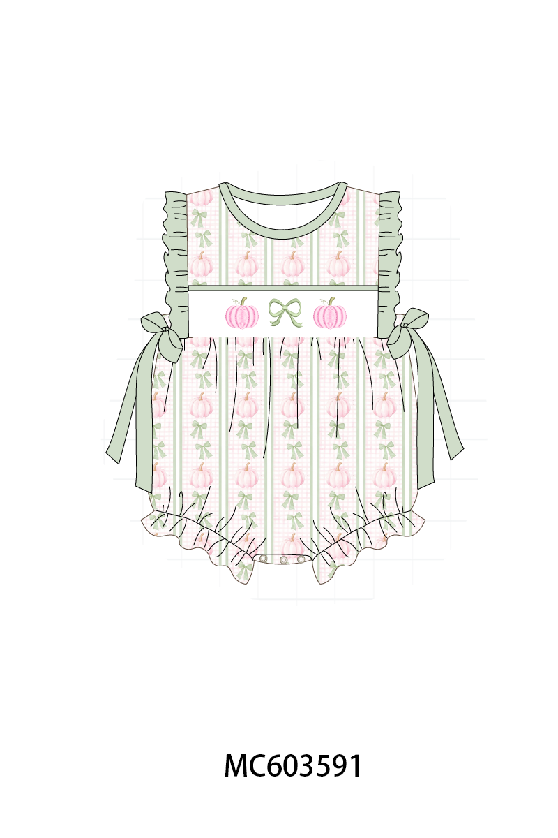 PO85 Sage pumpkin bow embroidery stripe ruffle collection- ETA Sept