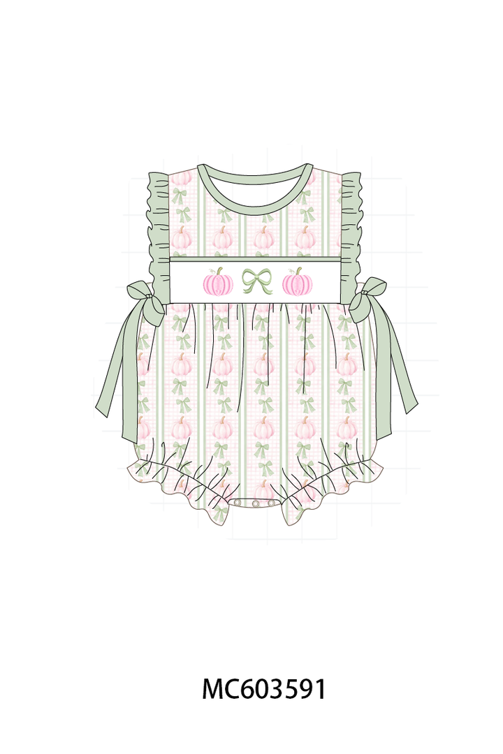 PO85 Sage pumpkin bow embroidery stripe ruffle collection- ETA Sept