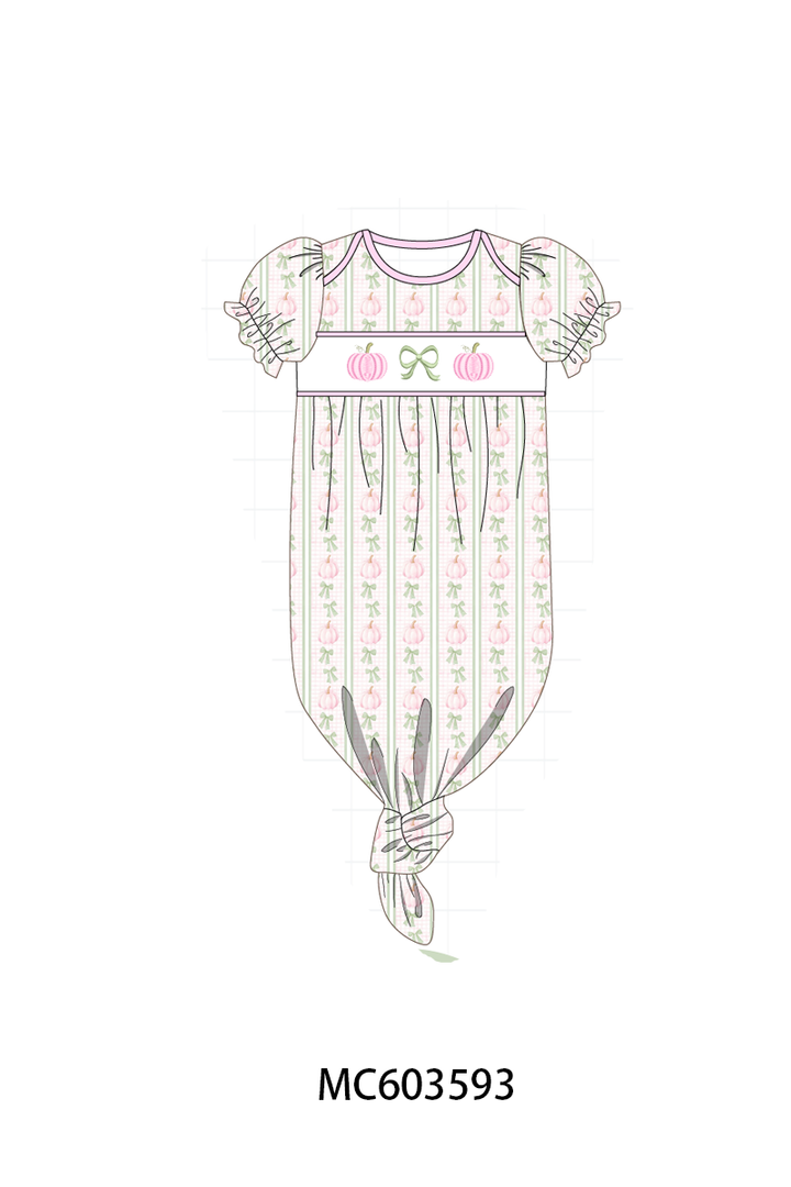 PO85 Sage pumpkin bow embroidery stripe ruffle collection- ETA Sept