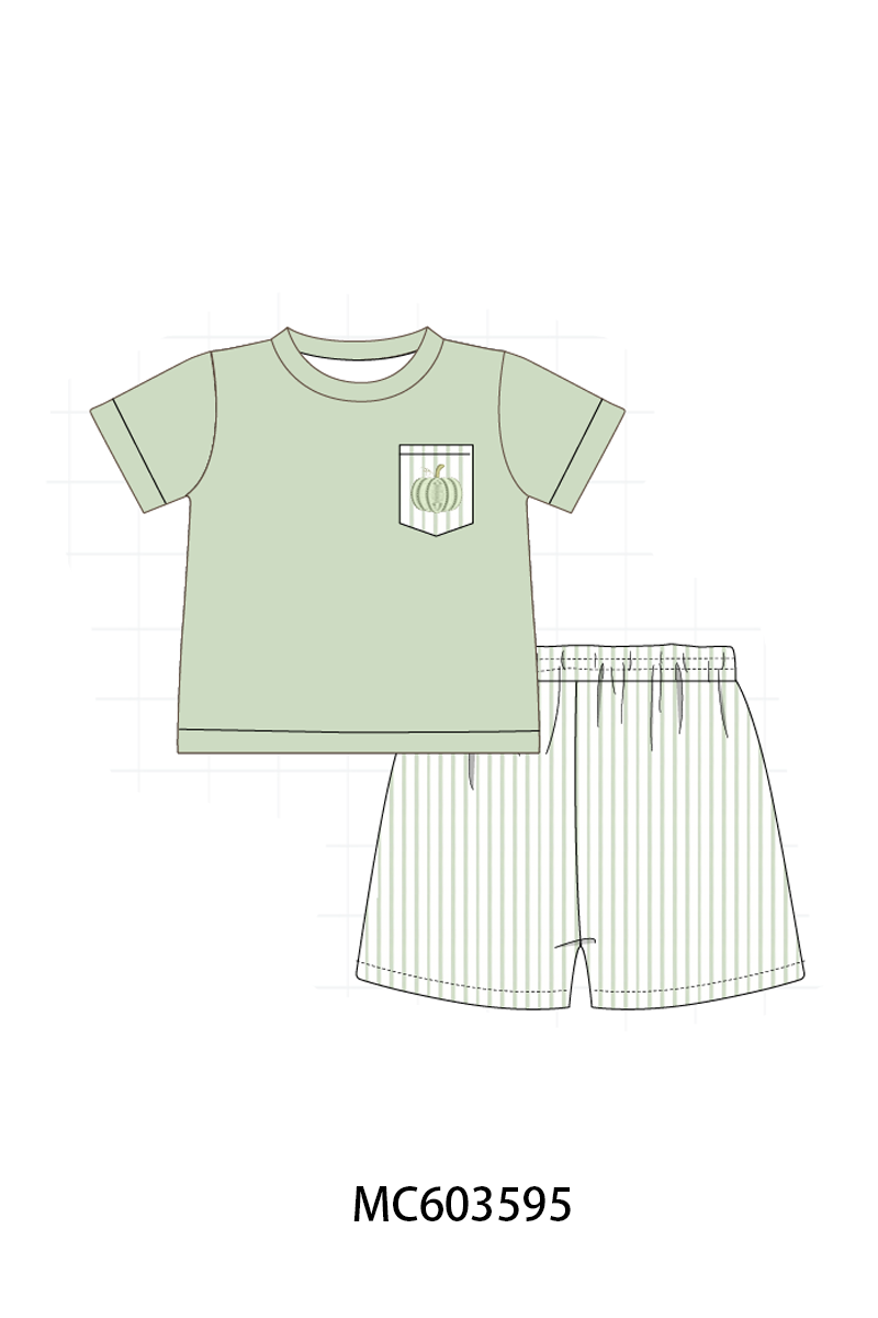 PO85 Sage pumpkin bow embroidery stripe ruffle collection- ETA Sept