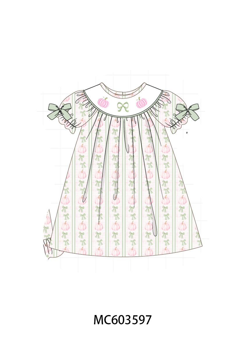 PO85 Sage pumpkin bow embroidery stripe ruffle collection- ETA Sept
