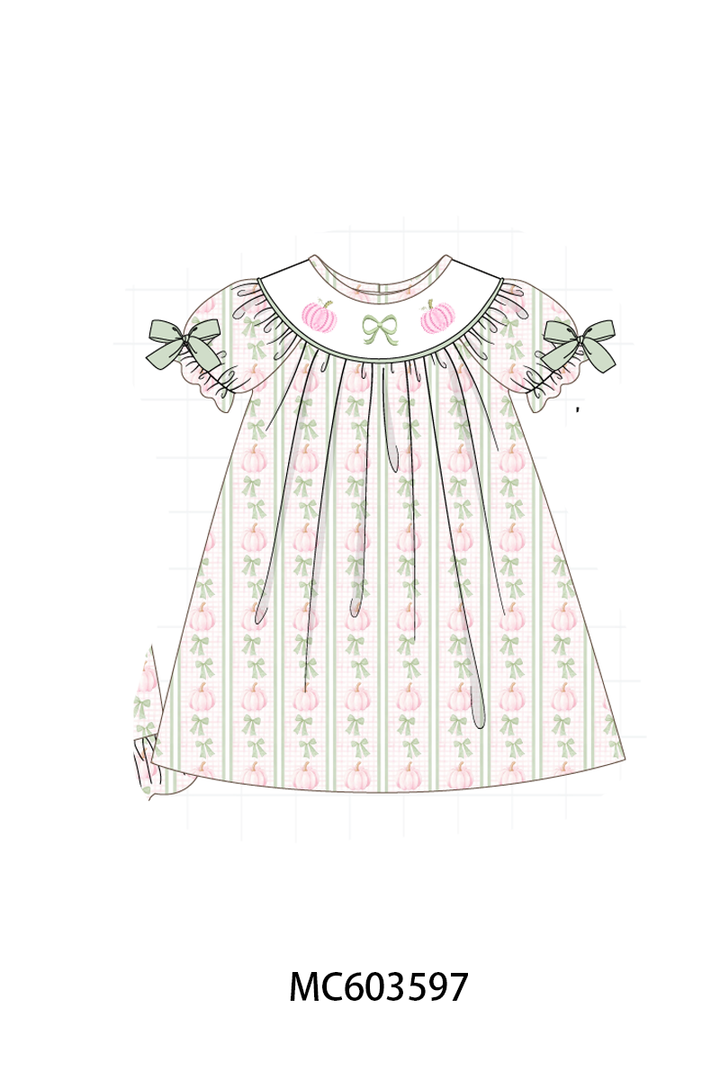 PO85 Sage pumpkin bow embroidery stripe ruffle collection- ETA Sept