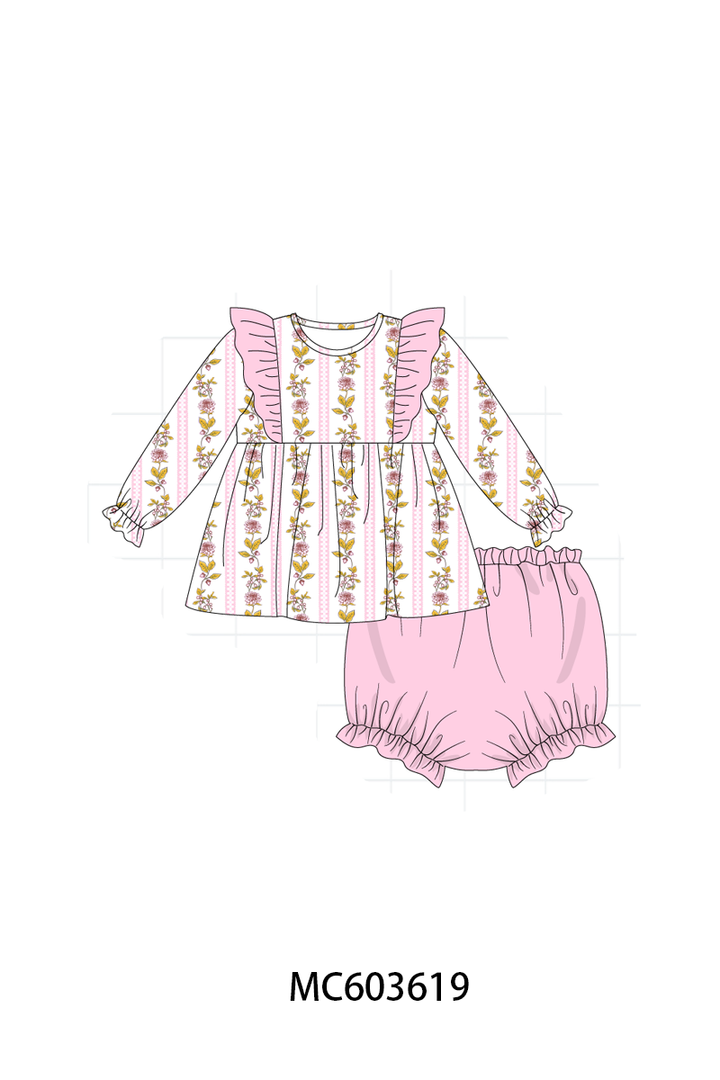 PO85 Pink rose stripe print ruffle collection- ETA Sept