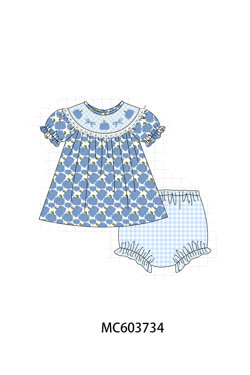 PO85 Blue pumpkin bow smocked lace collection- ETA Sept