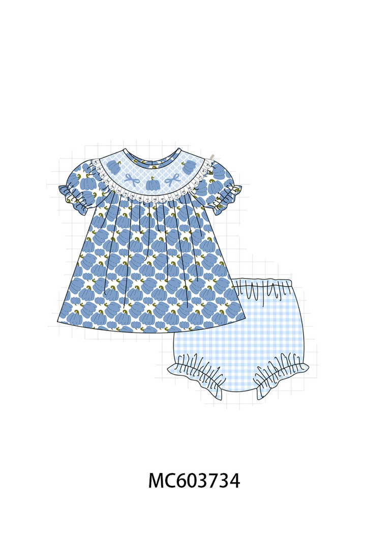 PO85 Blue pumpkin bow smocked lace collection- ETA Sept