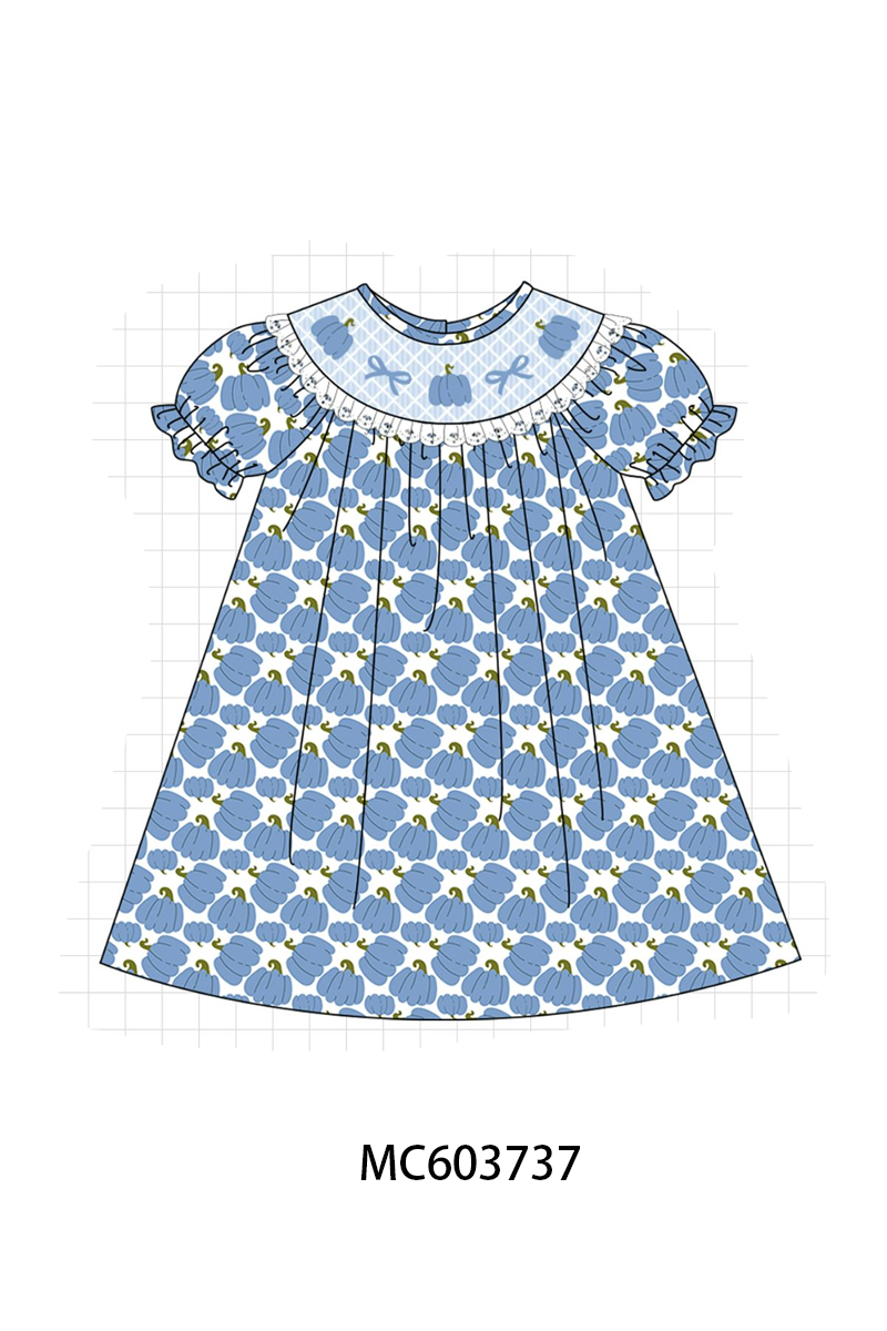 PO85 Blue pumpkin bow smocked lace collection- ETA Sept
