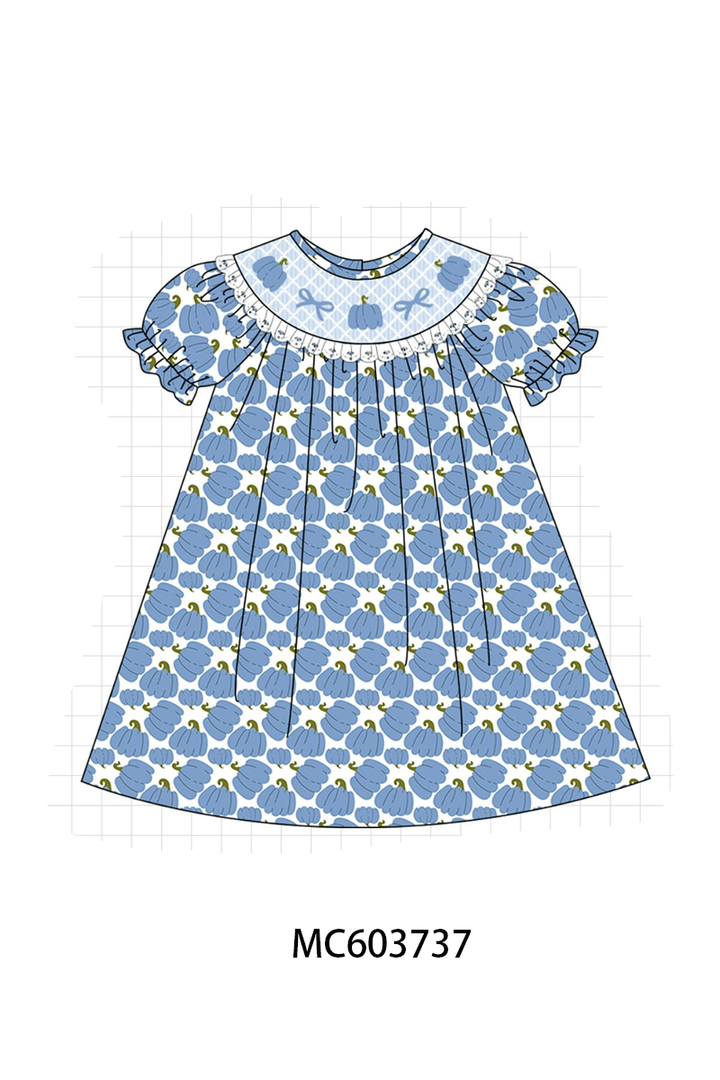 PO85 Blue pumpkin bow smocked lace collection- ETA Sept