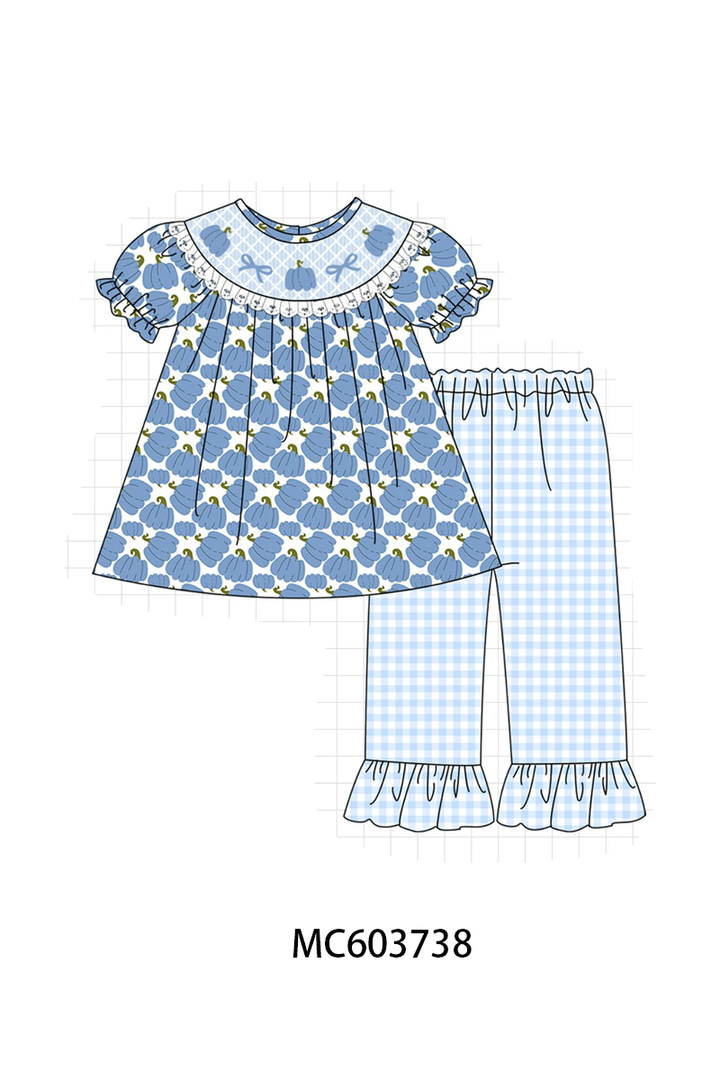 PO85 Blue pumpkin bow smocked lace collection- ETA Sept
