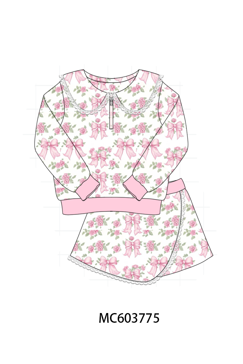 PO85 Pink bow floral print lace skorts set collection- ETA Sept