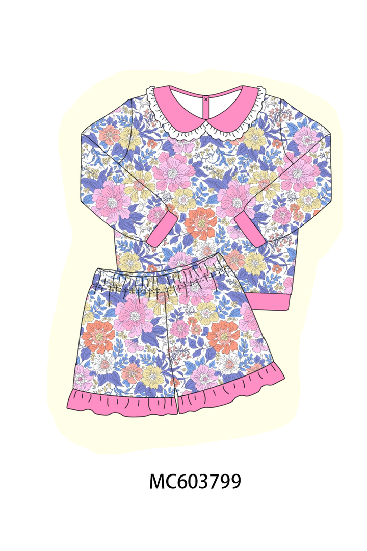 PO85 Garden floral print ruffle girl shorts set collection- ETA Sept