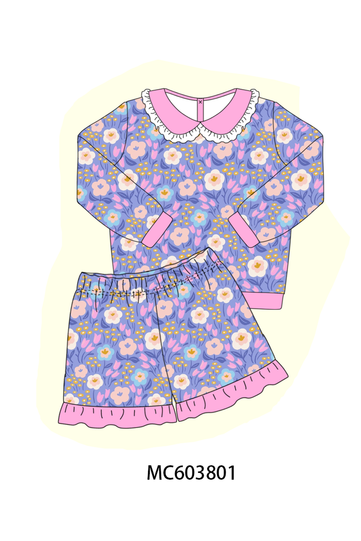 PO85 Garden floral print ruffle girl shorts set collection- ETA Sept