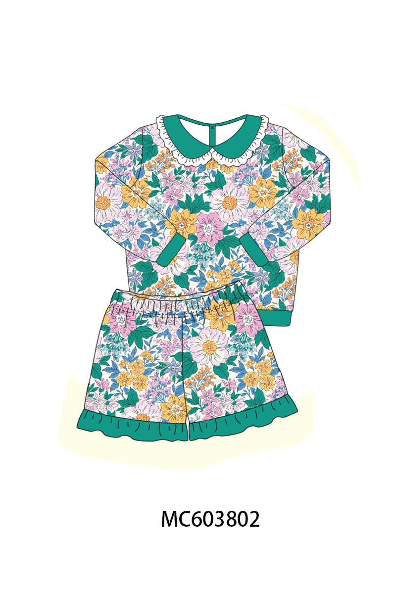 PO85 Garden floral print ruffle girl shorts set collection- ETA Sept