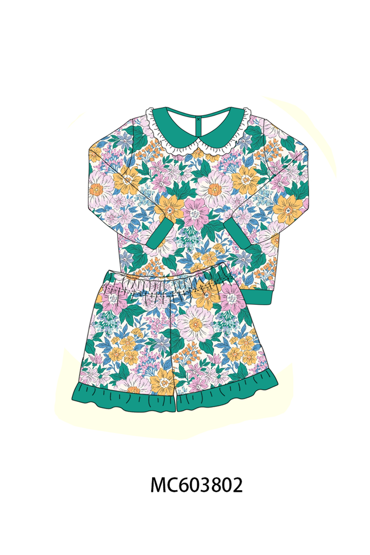 PO85 Garden floral print ruffle girl shorts set collection- ETA Sept