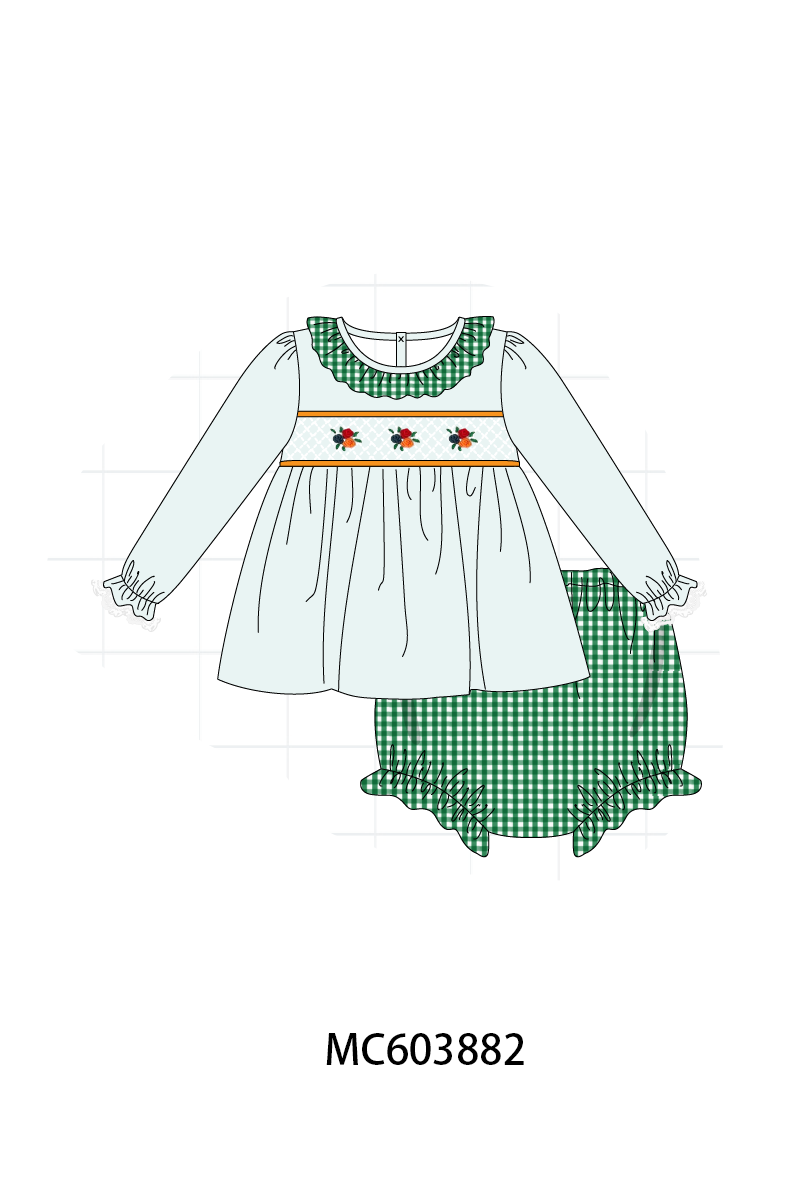 PO85 Green rose smocked gingham ruffle collection-ETA Sept