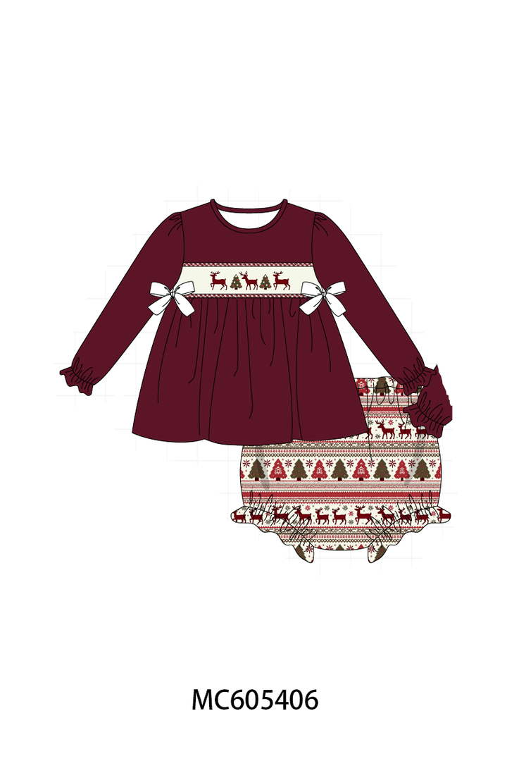 PO93 Maroon tree reindeer embroidery collection- ETA December