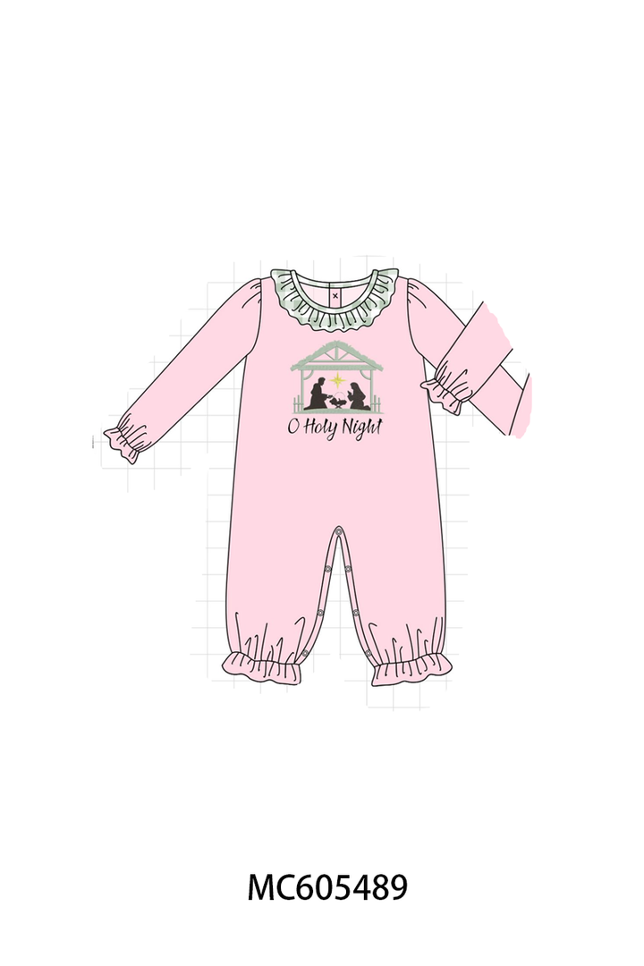 PO93 Pink&navy nativity embroidery ruffle gingham collection- ETA December