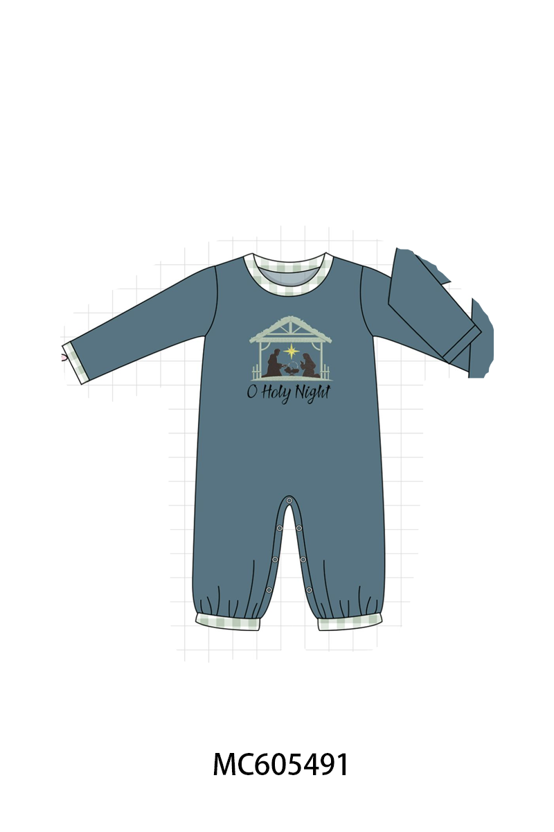 PO93 Pink&navy nativity embroidery ruffle gingham collection- ETA December