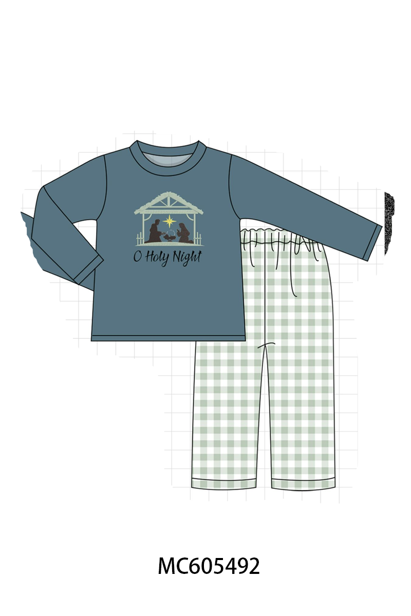 PO93 Pink&navy nativity embroidery ruffle gingham collection- ETA December