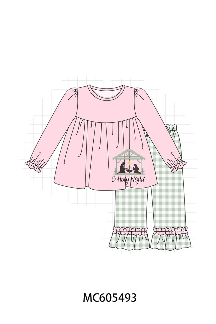 PO93 Pink&navy nativity embroidery ruffle gingham collection- ETA December