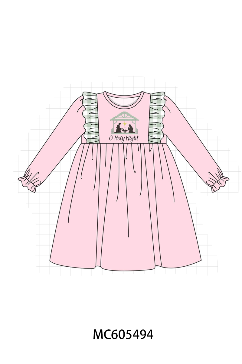 PO93 Pink&navy nativity embroidery ruffle gingham collection- ETA December