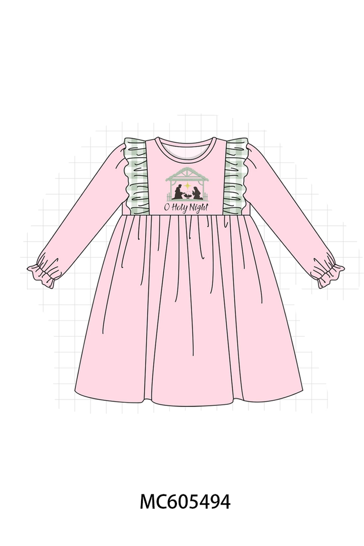 PO93 Pink&navy nativity embroidery ruffle gingham collection- ETA December