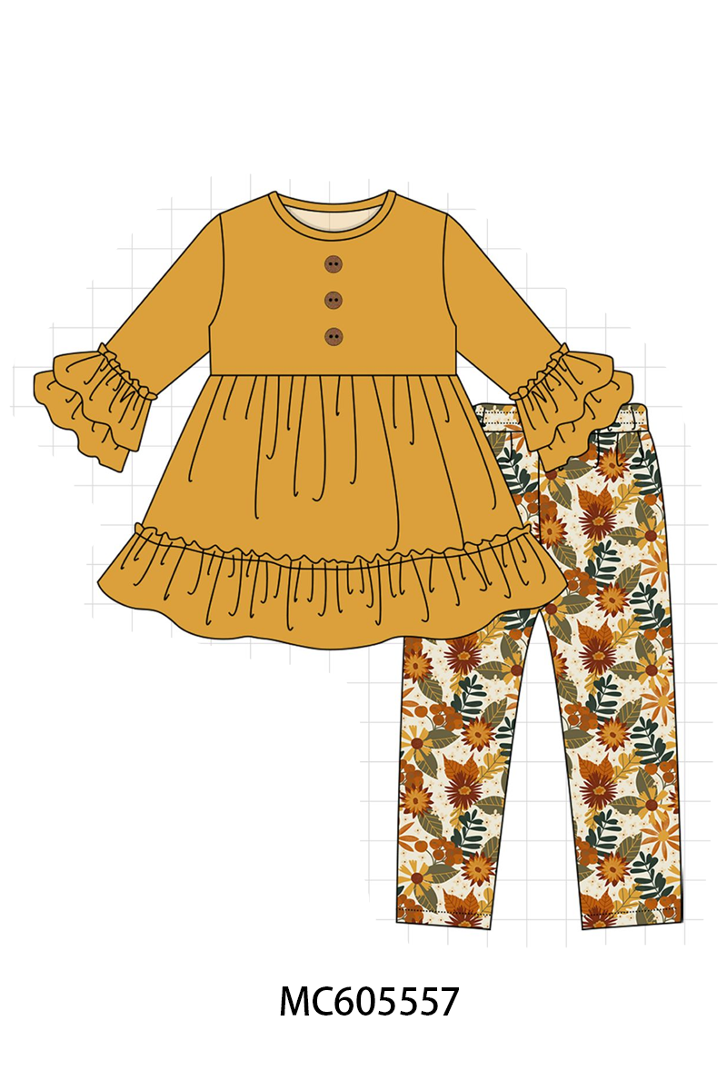 PO93 Mustard floral print ruffle collection-ETA December