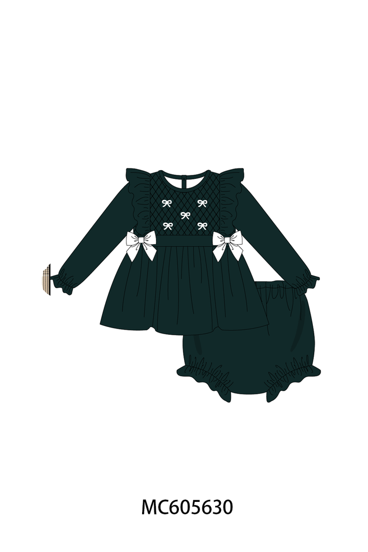 PO93 Forest velvet bow smocked ruffle collection- ETA December