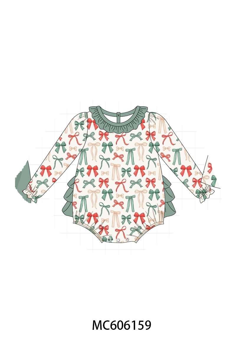 PO95 Green holiday bow print ruffle collection- ETA December