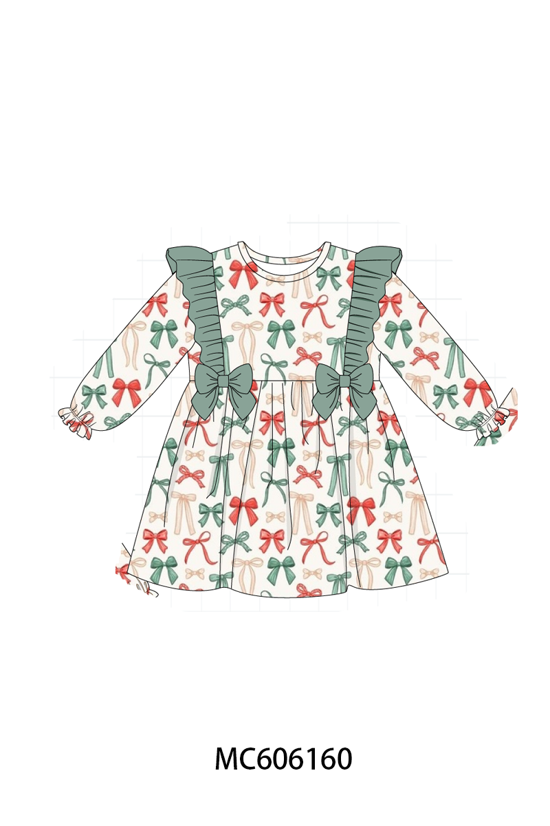 PO95 Green holiday bow print ruffle collection- ETA December