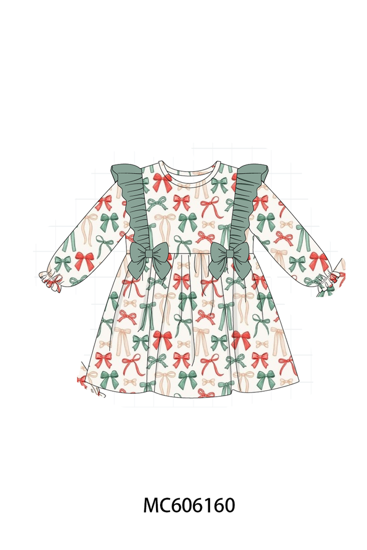 PO95 Green holiday bow print ruffle collection- ETA December