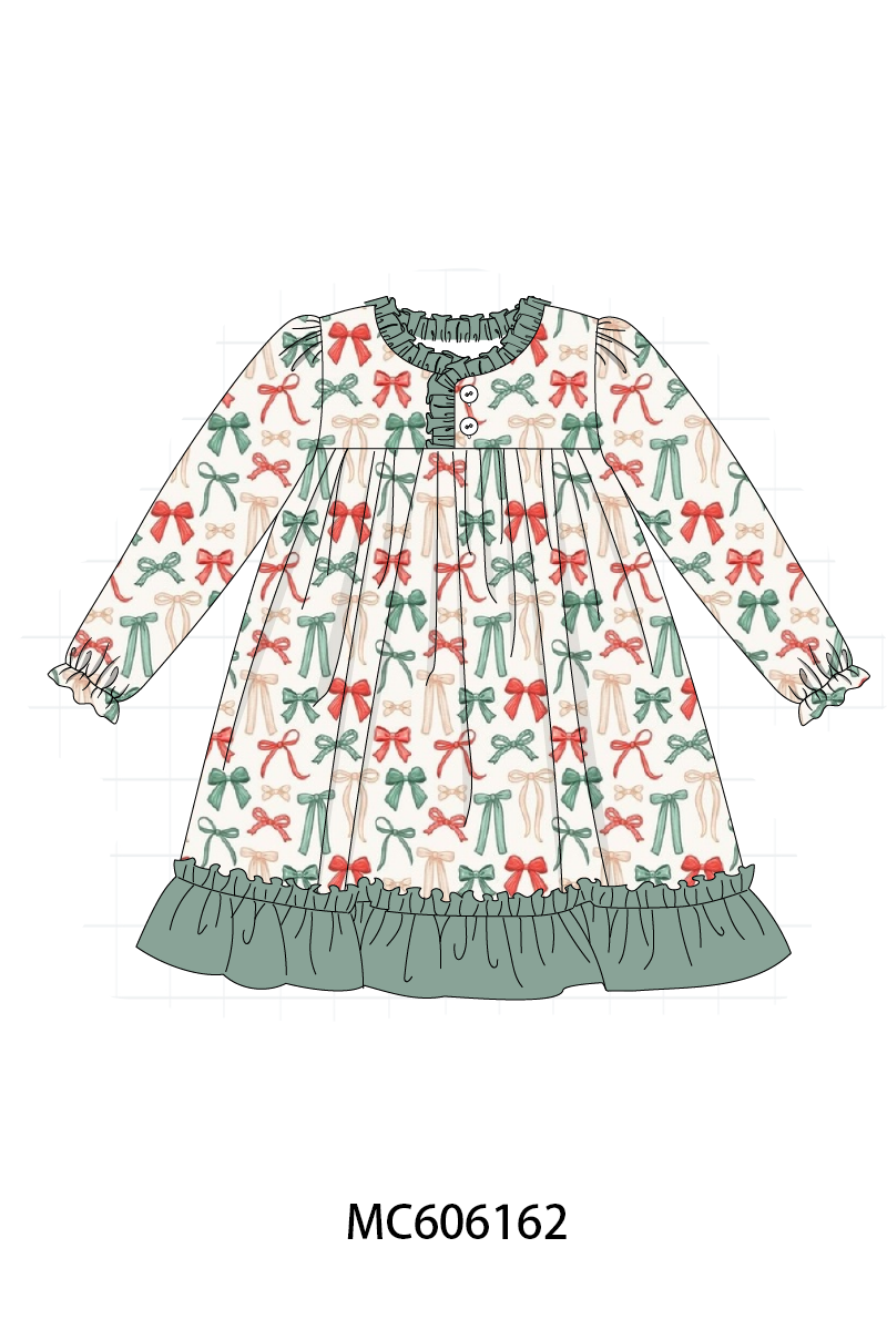 PO95 Green holiday bow print ruffle collection- ETA December