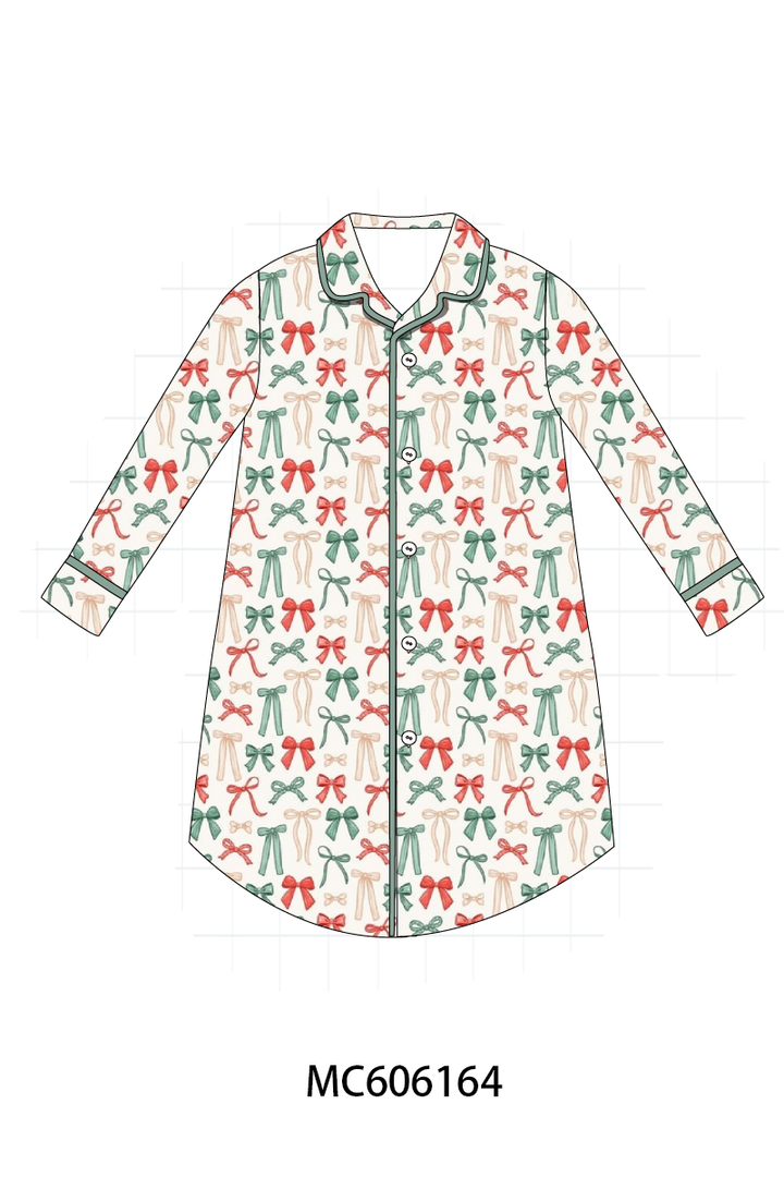 PO95 Green holiday bow print ruffle collection- ETA December