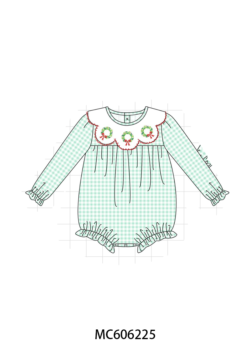 PO95 Green gingham wreath embroidery collection- ETA December