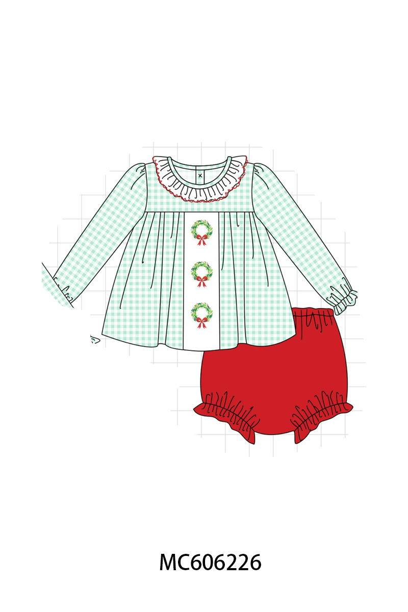 PO95 Green gingham wreath embroidery collection- ETA December