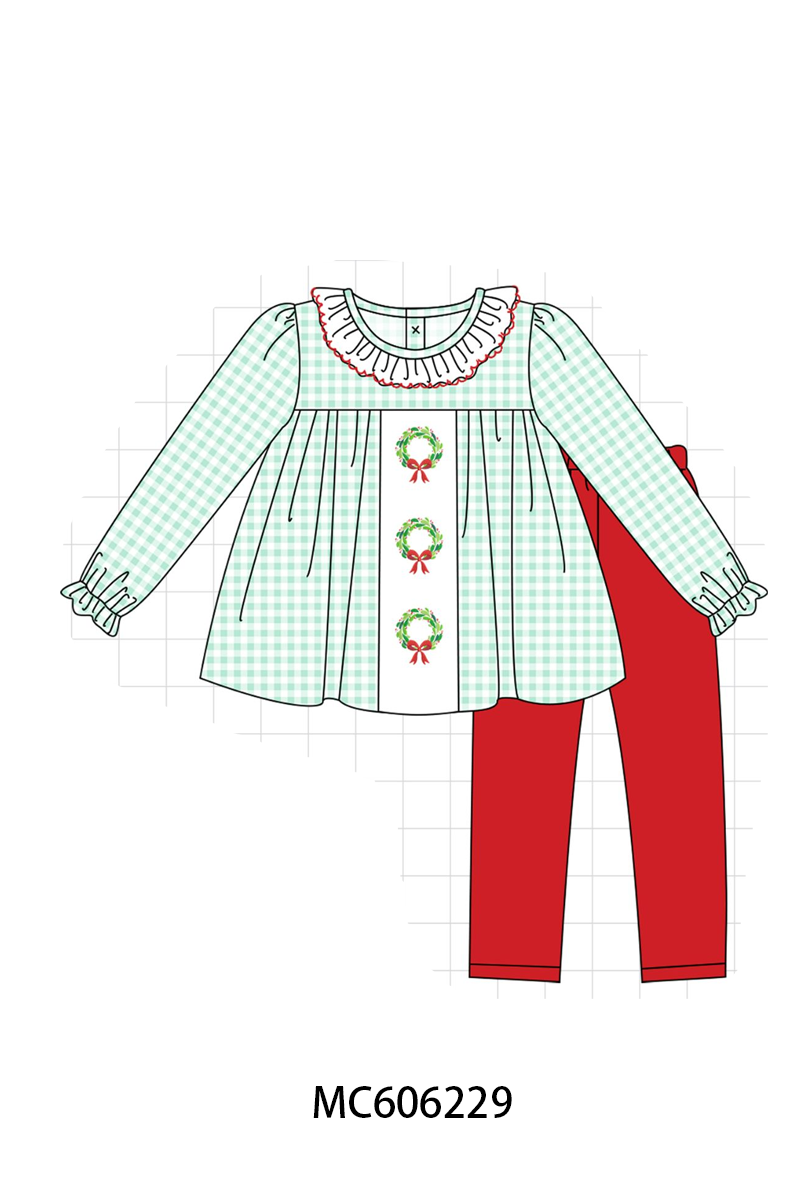 PO95 Green gingham wreath embroidery collection- ETA December