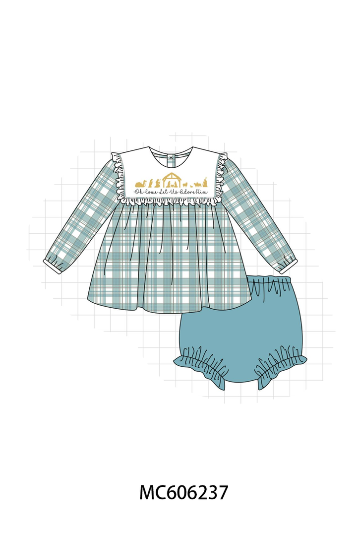 PO95 Teal nativity embroidery plaid collection- ETA December