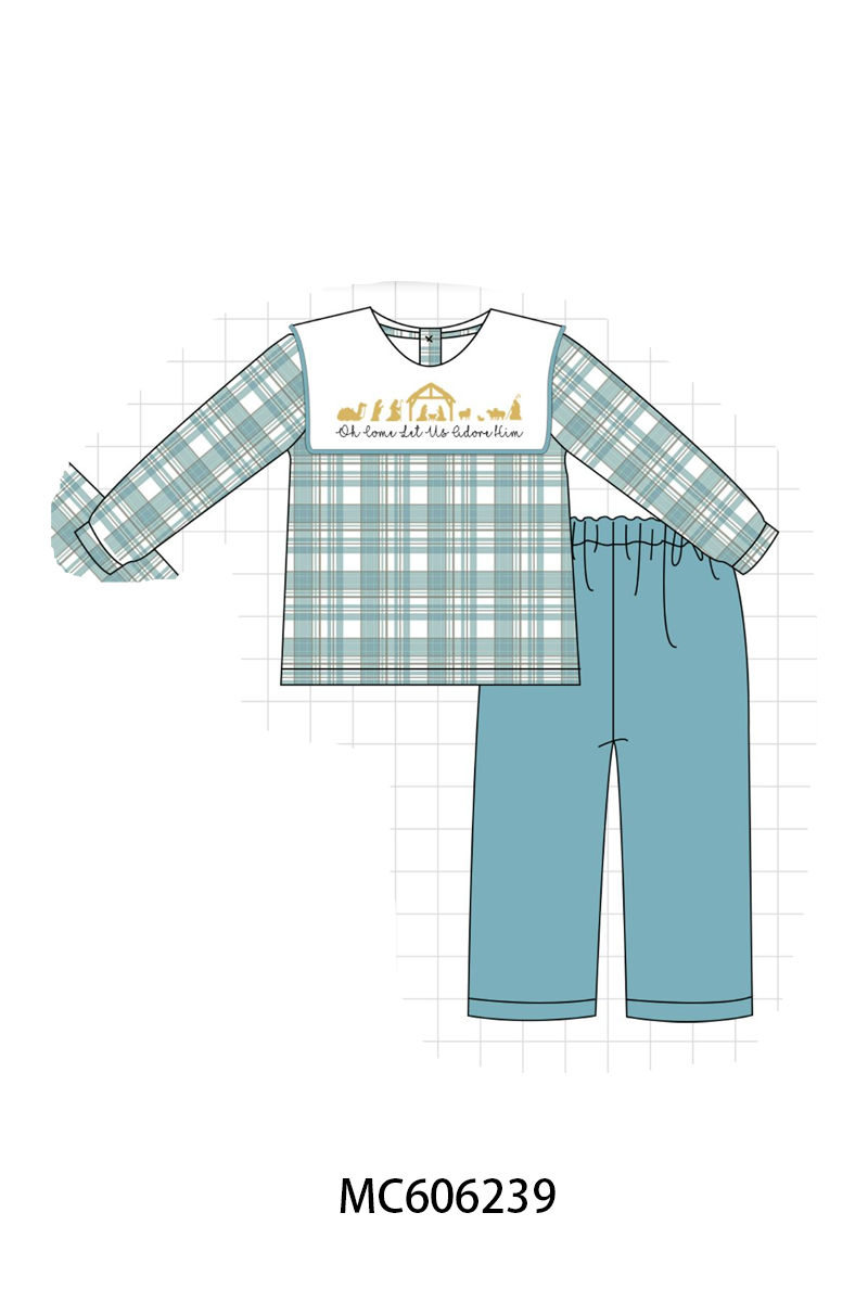 PO95 Teal nativity embroidery plaid collection- ETA December