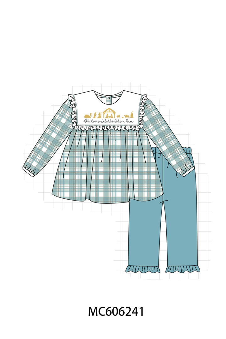 PO95 Teal nativity embroidery plaid collection- ETA December