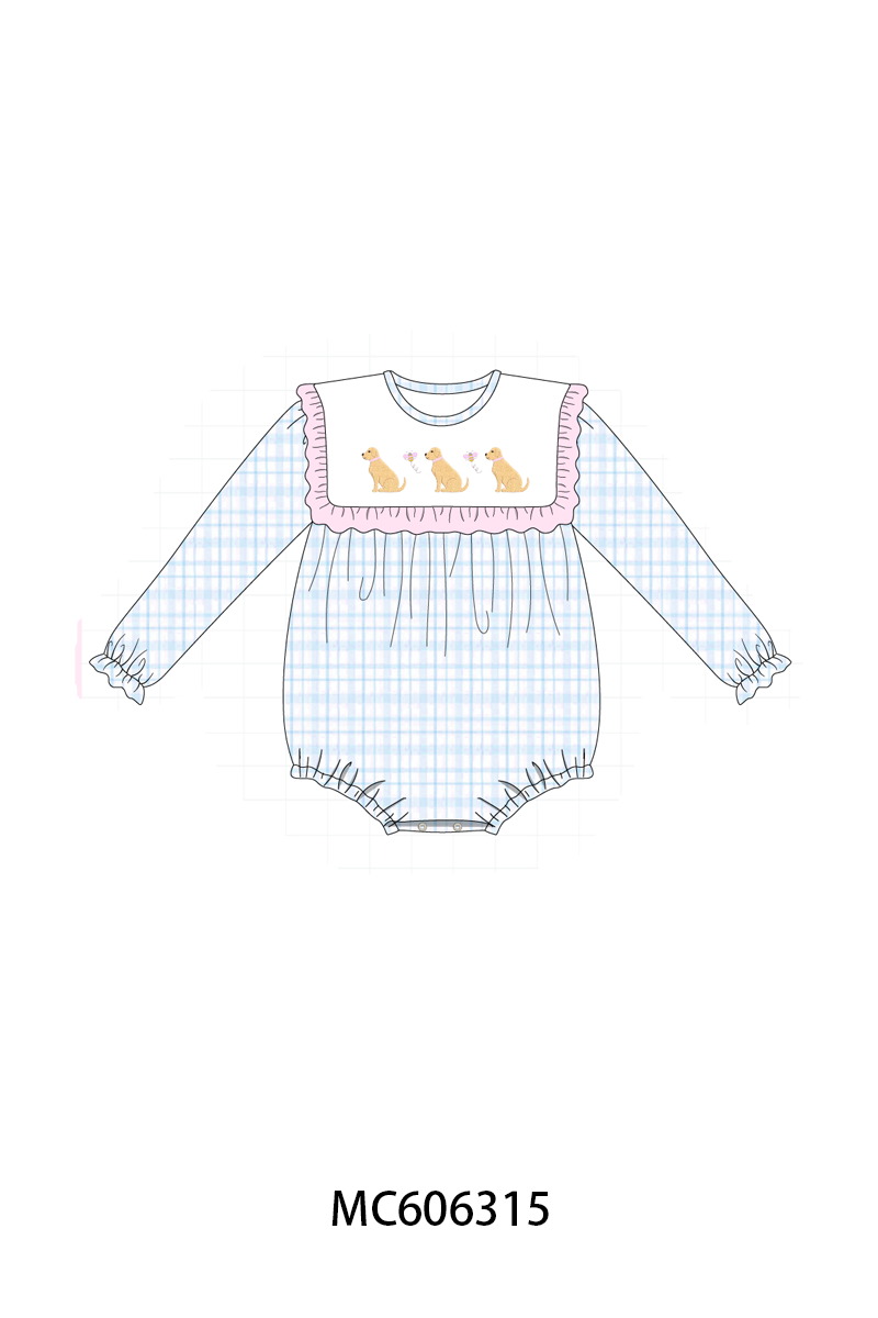 PO95 Blue puppy embroidery plaid collection- ETA December