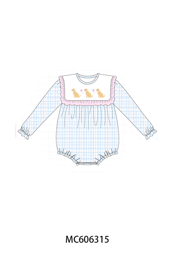 PO95 Blue puppy embroidery plaid collection- ETA December