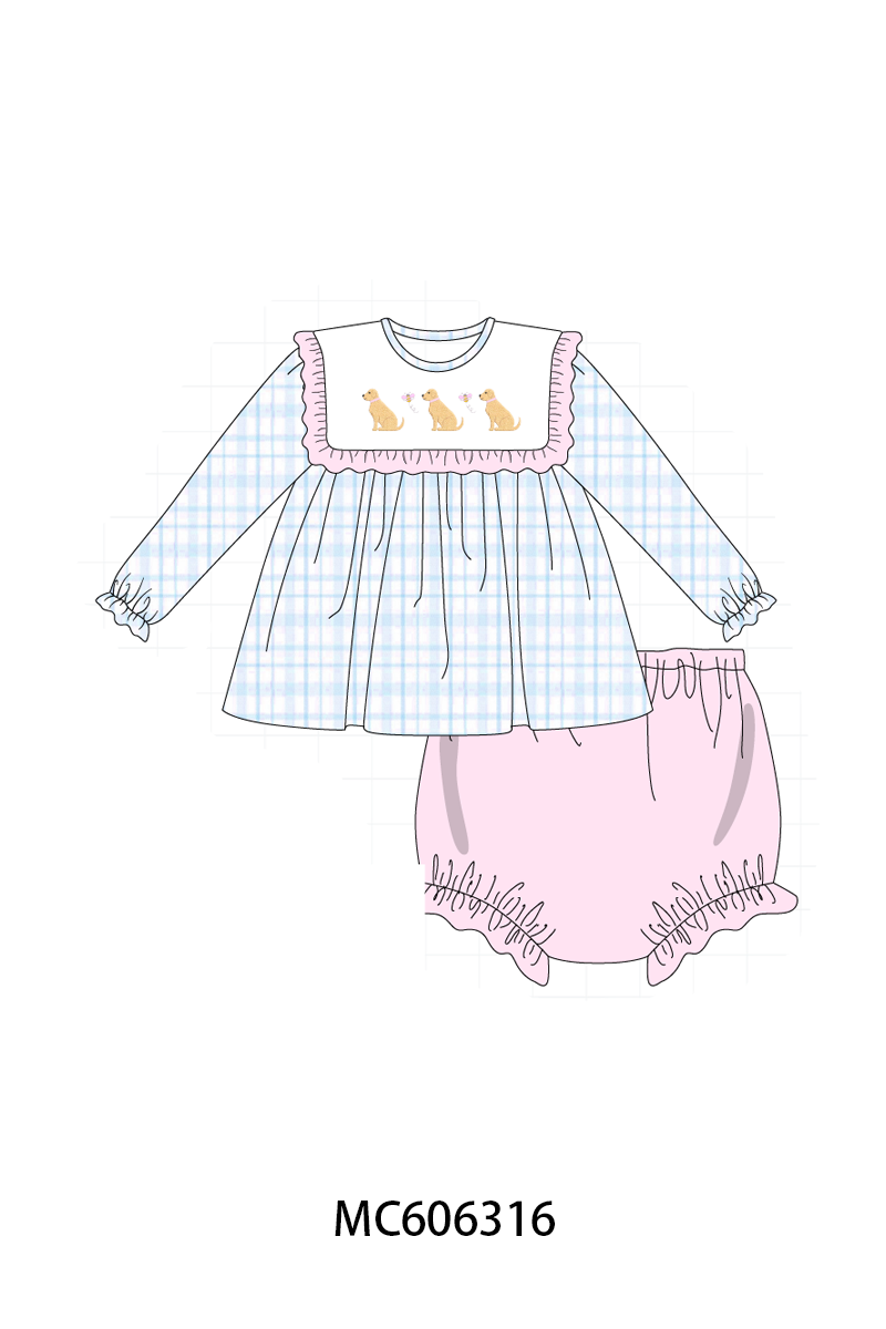 PO95 Blue puppy embroidery plaid collection- ETA December