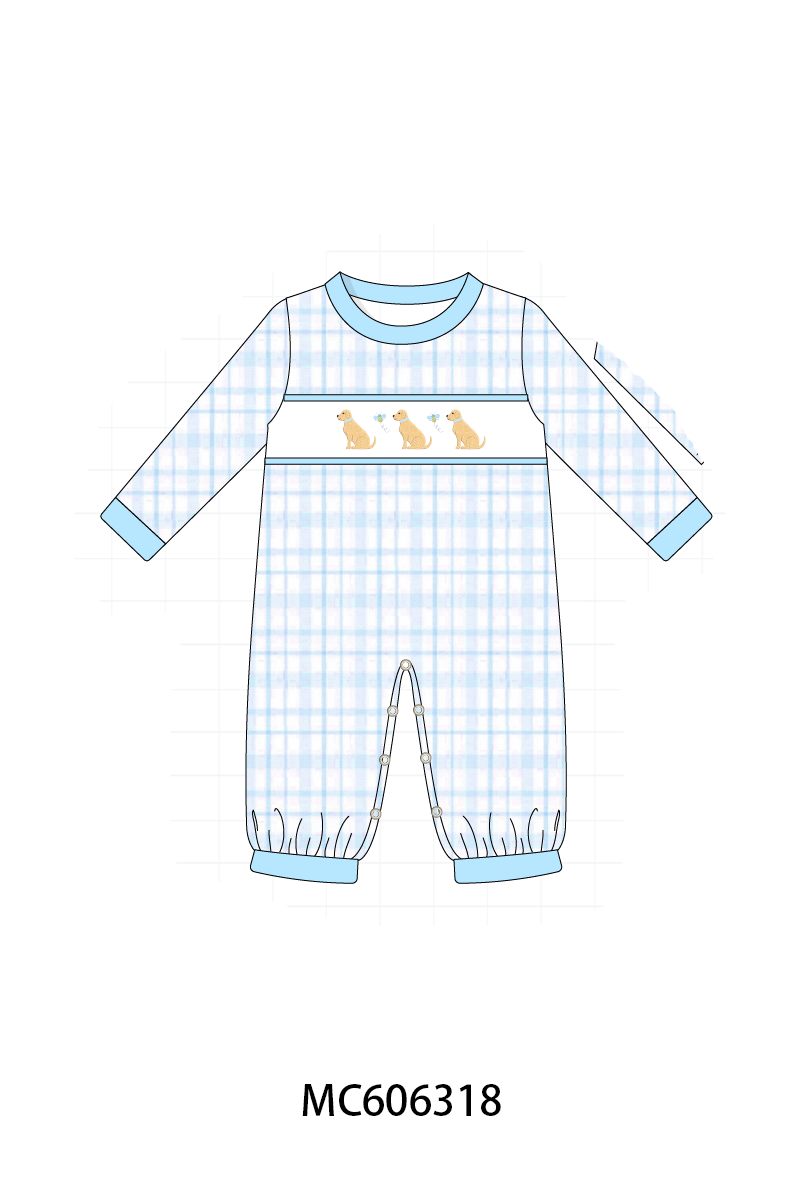 PO95 Blue puppy embroidery plaid collection- ETA December